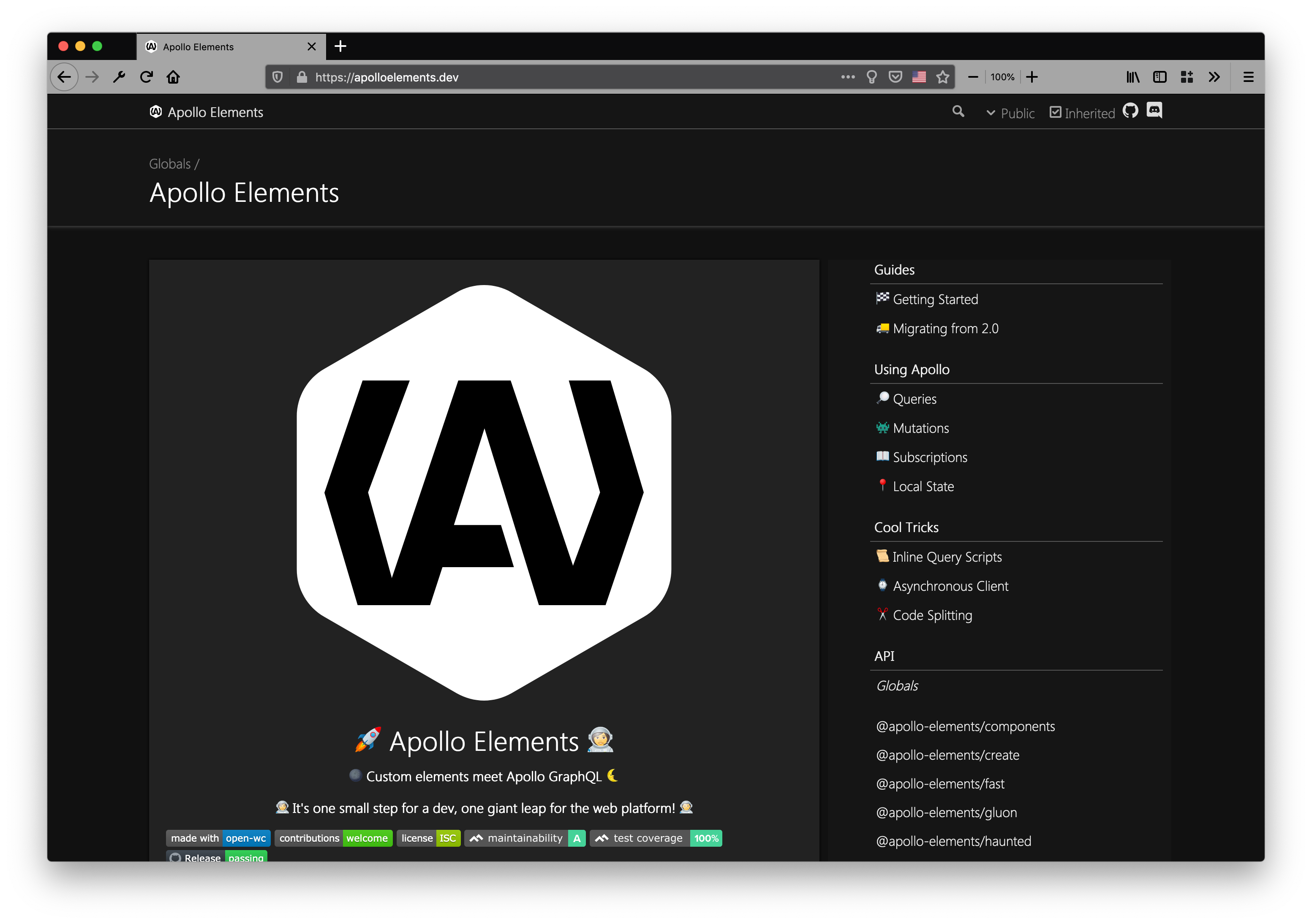 Screenshot of typedoc site